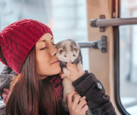 femme avec bonnet et furet